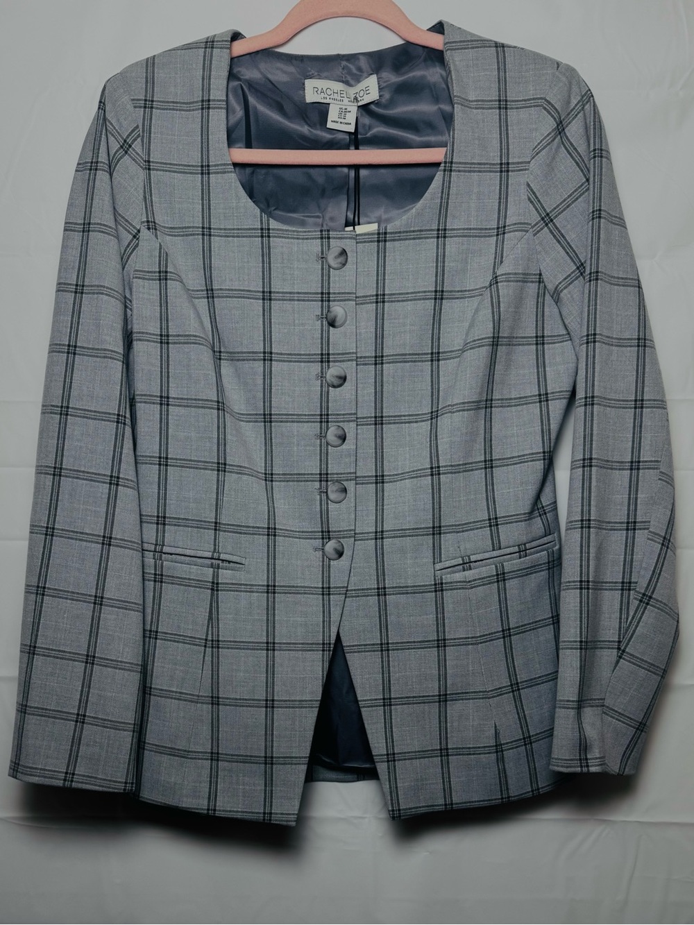 Rachel Zoe Women’s Gray Checkered Tailored Fit Blazer, Size Medium NWT